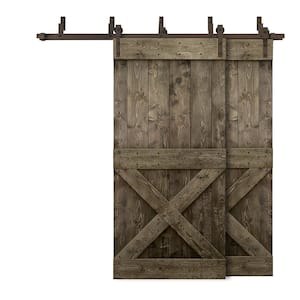 72 in. x 84 in. Mini X Bar Bypass Espresso Stained Solid Pine Wood Interior Double Sliding Barn Door with Hardware Kit