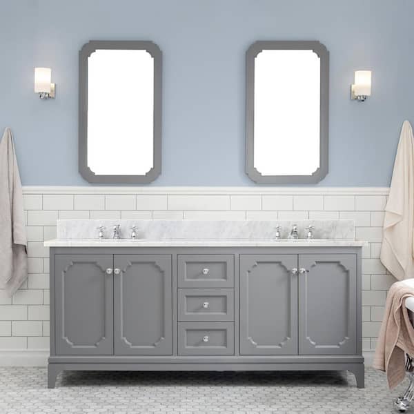 Water Creation Queen 72 in. W x 22 in. D Bath Vanity in Cashmere Grey with Marble Bath Vanity Top in White with White Basin