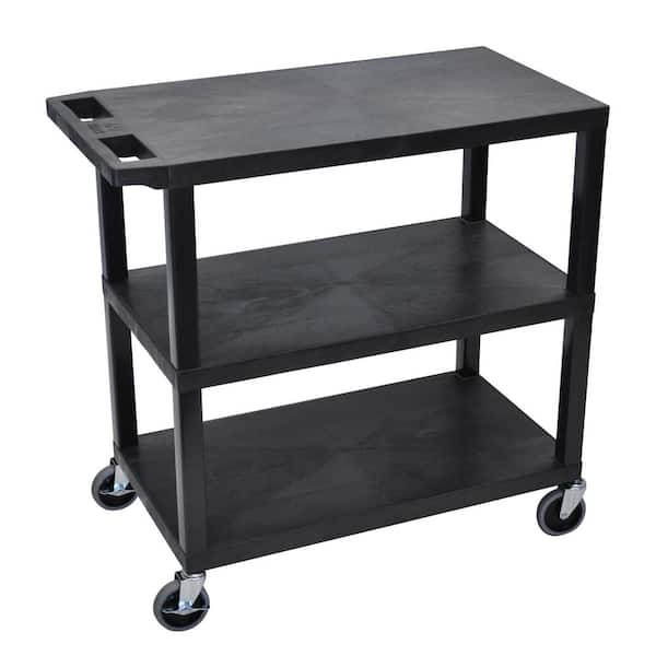 EC 35.25 in. W x 18 in. D x 34.5 in. H 3-Flat Shelf Utility Cart in Black