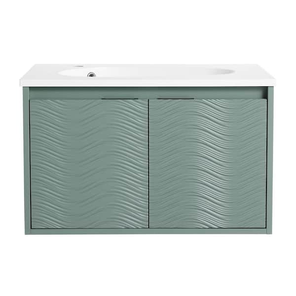 Aoibox 30 x 18.2 x 18.5 in. Single Sink Green Wall Mounted Bathroom Vanity Top with 2-Soft Close Doors for Small Bathroom