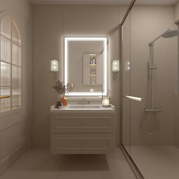 24 in. W x 32 in. H Rectangular Frameless 192 LEDs/m Front Lighted Anti-Fog Tempered Glass Wall Bathroom Vanity Mirror