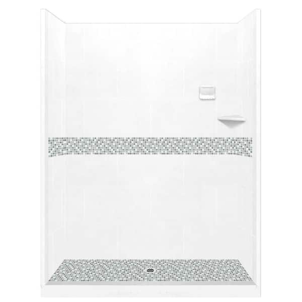 American Bath Factory Del Mar 60 in. L x 32 in. W x 80 in. H Center Drain Alcove Shower Kit with Shower Wall and Shower Pan in Natural Buff