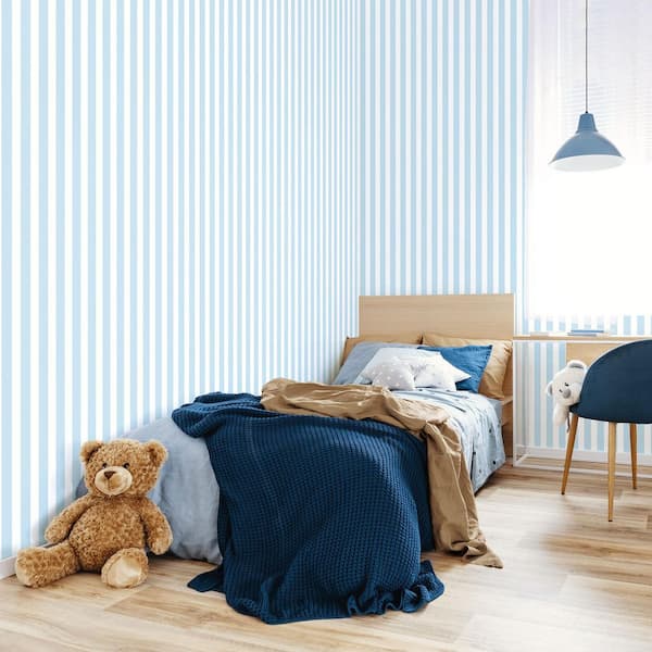 Light Blue Stripe Fabric, Wallpaper and Home Decor