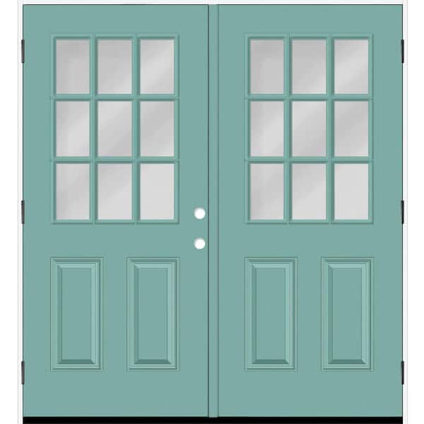 Reliant 64 in. x 80 in. 2P 1/2L 9L-SDL ClearGlass RHOS Quarry Finish Fiberglass Double Prehung Front Door w/6in. Jamb