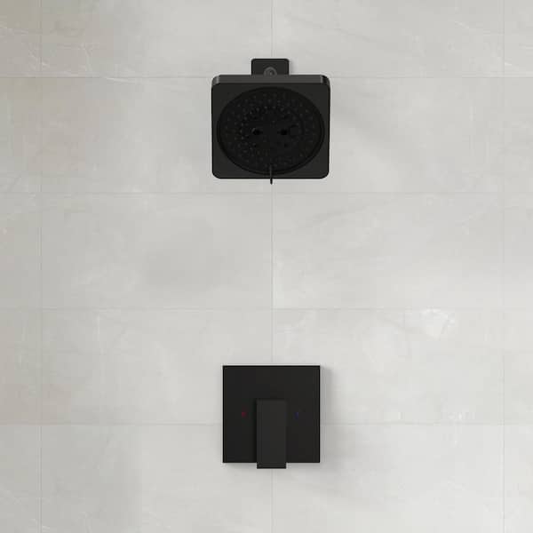 Square 7 in. 1-Handle 7-Spray Shower Faucet 2.5 GPM with Pressure Balance Valve in Matte Black