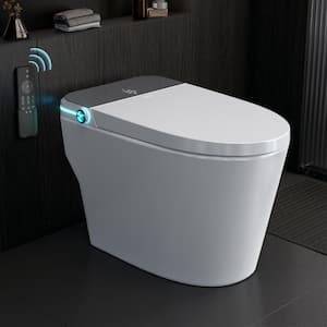 Elongated Smart Toilet with Bidet 1.28 GPF Auto Dual Flush U-Shape Bowl Seat Toilet in White