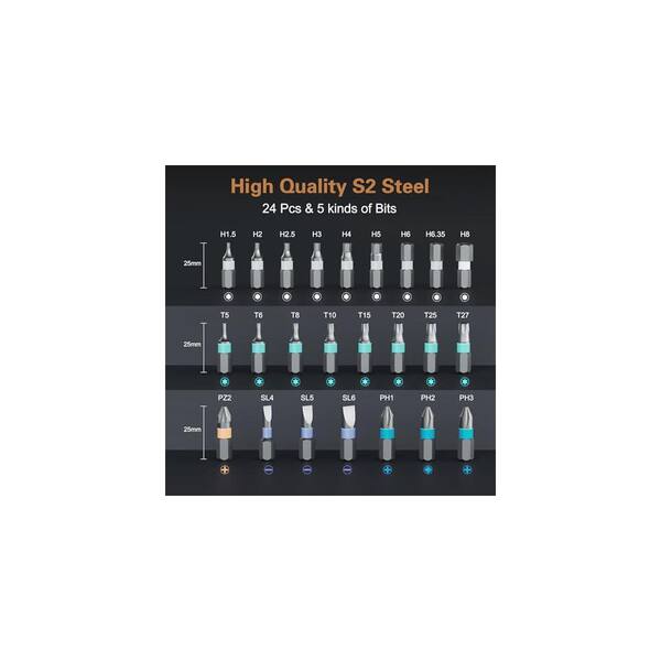 YICHUHAOXI 24-in-1 Magnetic Screwdriver Set 6.35 mm Shank 24 Bit