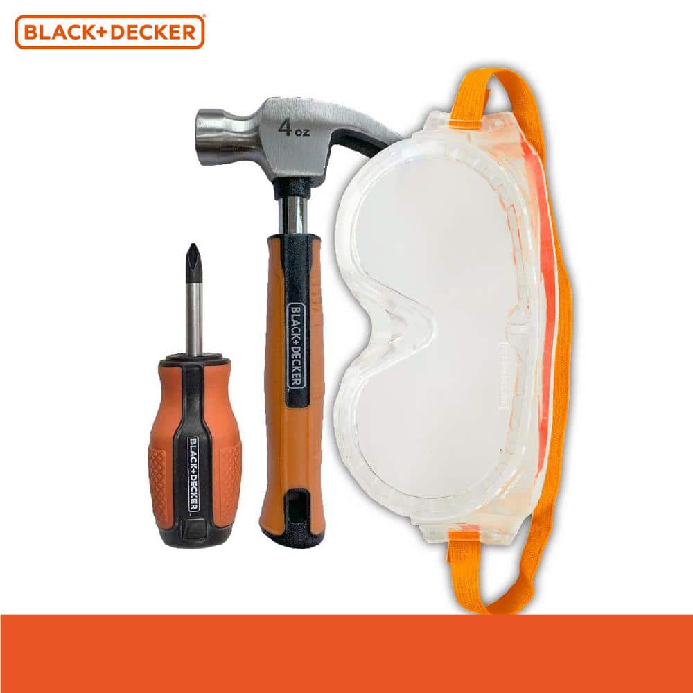 Kids' Black and Orange Plastic Tool Set with Safety Goggles