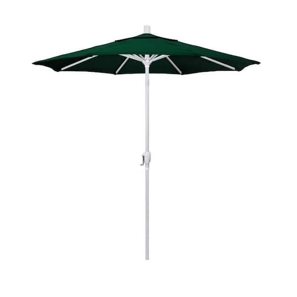California Umbrella 7.5 ft. Matte White Aluminum Market Push Tilt Patio Umbrella in Hunter Green Olefin