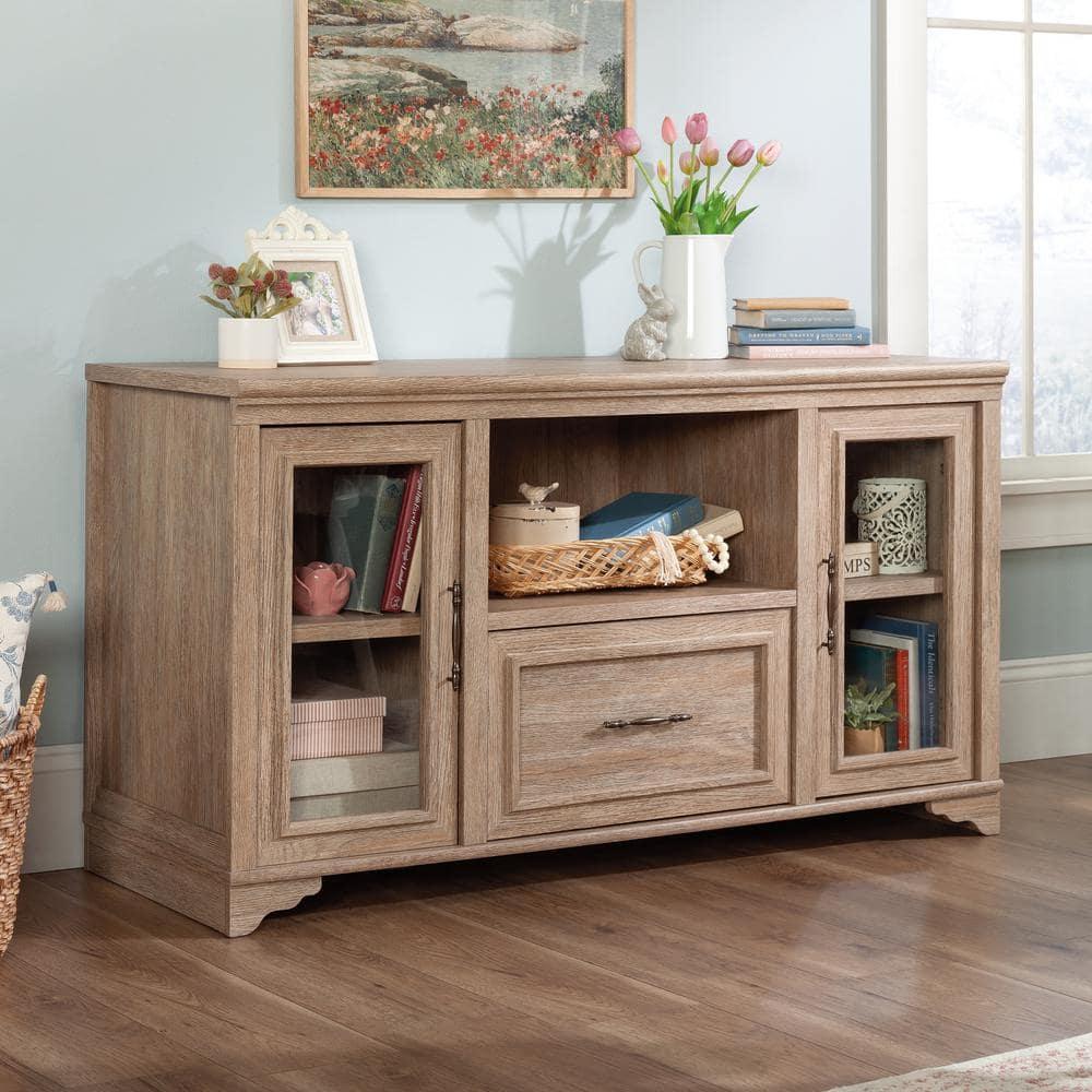 Brushed Oak 54" Wood Credenza with Drawer and Filing Cabinet