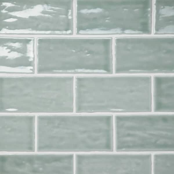 Marin 2.5 in. x 5 in. Glossy Aloe Green (Light Green) Ceramic Subway Wall Tile (5.38 sq. ft. /Carton)