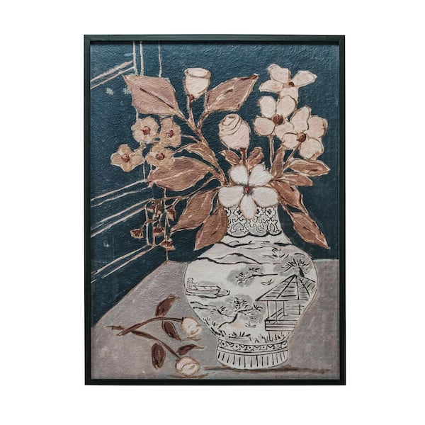 1-Piece Wood Framed Floral Harmony Glass Art Print 48 in. x 36.1 in.