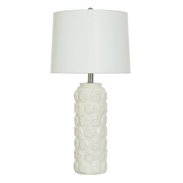 StyleCraft 27.75 in. Cream, Off-White Candlestick Task and Reading Table Lamp for Living Room with White Cotton Shade