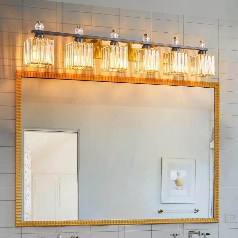 Home Lighting 44.09 in. 6-Light BlackGold Square Modern Crystal Vanity Light Fixtures Over Mirror For Bathroom (JW-290) price history on PriceWatchPro