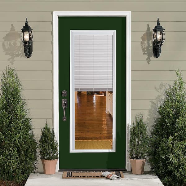 32 in. x 80 in. Mini Blind Left Hand Inswing Painted Steel Prehung Front Exterior Door No Brickmold