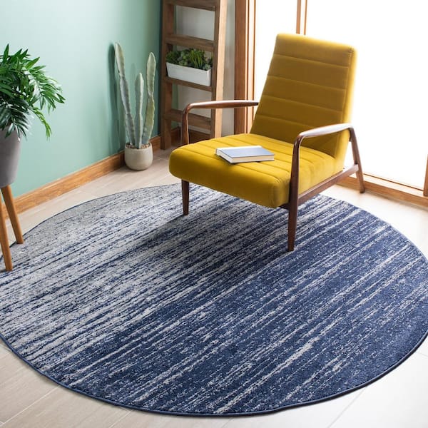 Adirondack Navy/Gray 10 ft. x 10 ft. Solid Color Striped Round Area Rug