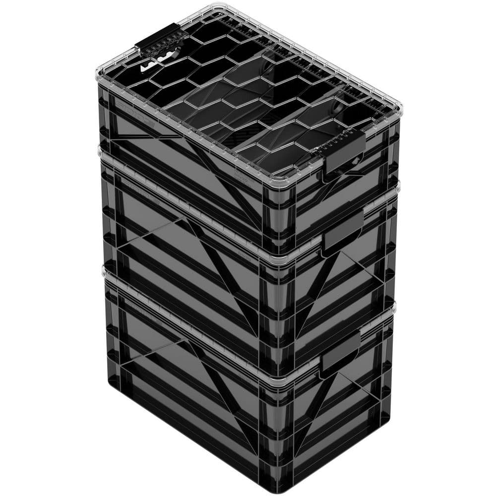 Crate Pro Pack 2 Full-Size and 1 Half-Size Heavy Duty Stackable Storage Bins with Lids, Dividers and Mats Black price history on PriceWatchPro