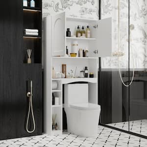 31.5 in. W x 66.9 in. H x 9.8 in. D White Over The Toilet Storage Bathroom Space Saver with Doors Cabinet, Open Shelves