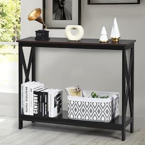 39.5 in. Black Standard Rectangle Wood Console Table with Shelf