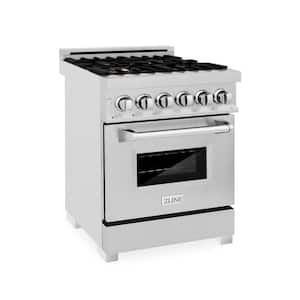 24" Professional 4.0 cu. ft. Dual Fuel Range in DuraSnow Stainless Steel with Brass Burners (RAS-SN-BR-24)