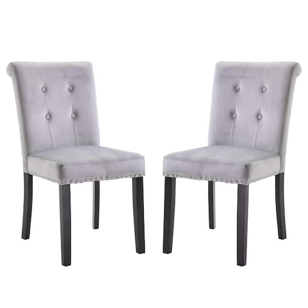 Karl home Grey Fabric Rubber Wood Legs Side Chair Dining Chairs Spring Manicure Dressing Chair (Set of 2)