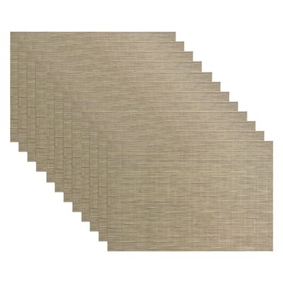 19 in. x 13 in. Grass Cloth Camel Reversible PVC and Polyester Woven Indoor Outdoor Placemats (Set of 12)