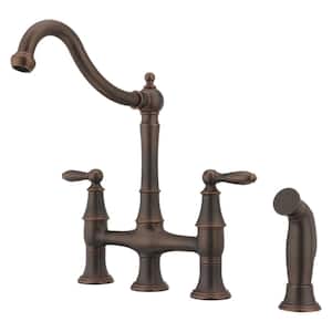 Courant 2-Handle Bridge Kitchen Faucet with Side Spray in Rustic Bronze