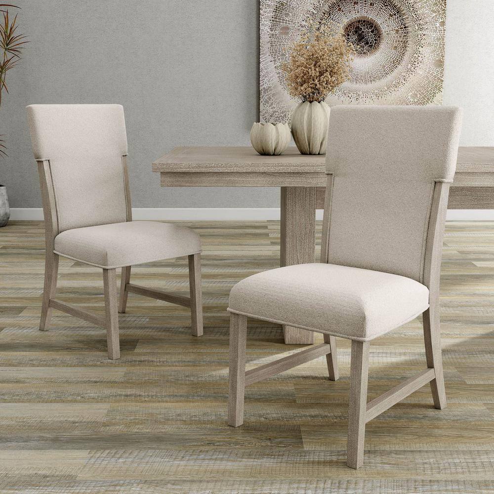 Natural Beige Upholstered Wood Side Chair Set