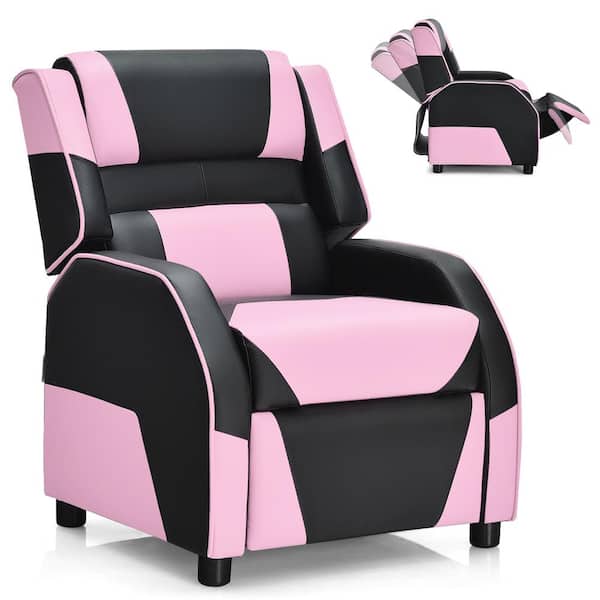 Costway Pink Kids Youth Gaming Sofa Recliner with Headrest and Footrest PU Leather