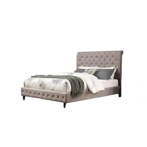 Clover Modern Grey QueenTufted Bed with Nailhead Trim