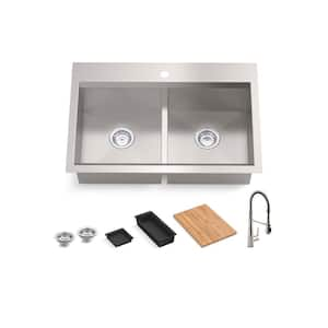 Lassen 33 in. Drop-in/Undermount Single Bowl Stainless Steel Kitchen Sink Workstation with Faucet and Accessories