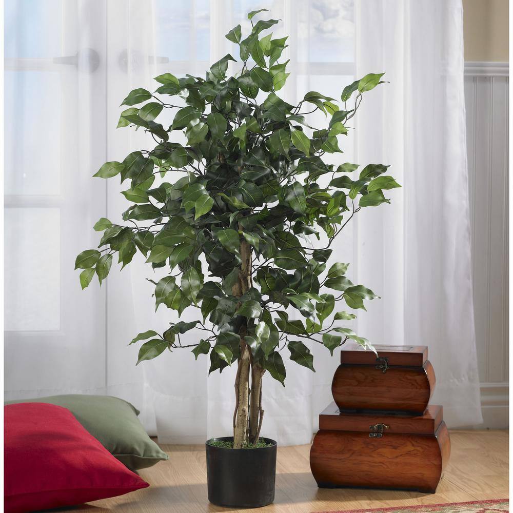 Elegant Ficus Silk Floor Plant in Black Pot, 35" Outdoor-Ready