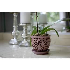 5.5 in. Small Purple Ceramic Twilight Lacey Orchid Planter