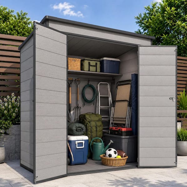 6 ft. W x 4 ft. D Resin Shed Outdoor Storage Shed with Base and Lockable Doors (24 sq. ft.)