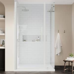 Pasadena 38 in. L x 32 in. W x 75 in. H Corner Shower Kit w/ Pivot Frameless Shower Door in Satin Nickel and Shower Pan
