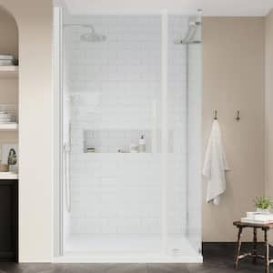 Pasadena 40 in. L x 36 in. W x 75 in. H Corner Shower Kit w/ Pivot Frameless Shower Door in Satin Nickel and Shower Pan