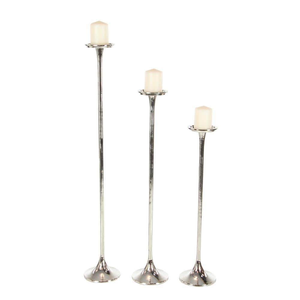 Litton Lane Silver Aluminum Modern Candle Holder Set Of 3 38037 The Home Depot 8531