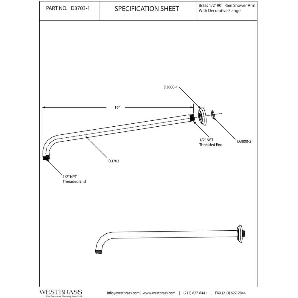 19-Inch Satin Nickel Wall Mount Shower Arm with Flange