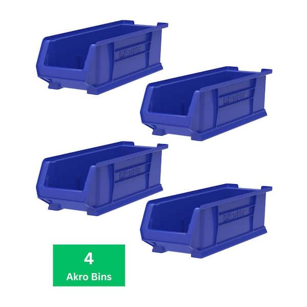 Super-Size Plastic Stackable Tool Storage Bins, Hanging Organizer, 23.875 in. D x 8-1/4 in. W  x 7 in. H, Blue, 4-Pack