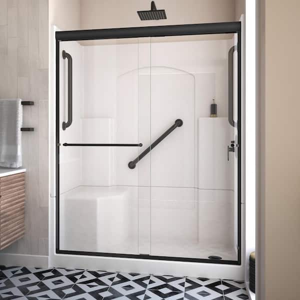 Accessible Living Alliance 32 in. W x 77.5 in. H Framed Sliding Door Shower Kit RH Drain w/ Door Grab Bars Matte Black