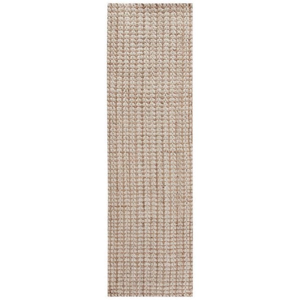 SAFAVIEH Natural Fiber Ivory/Light Brown 2 ft. x 10 ft. Woven Crosstitch Runner Rug