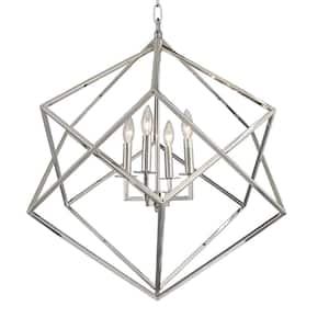 Decomus 240 -Watt 4-Light Polished Nickel Cubist Pendant Light with Cubes Shade, No Bulbs Included