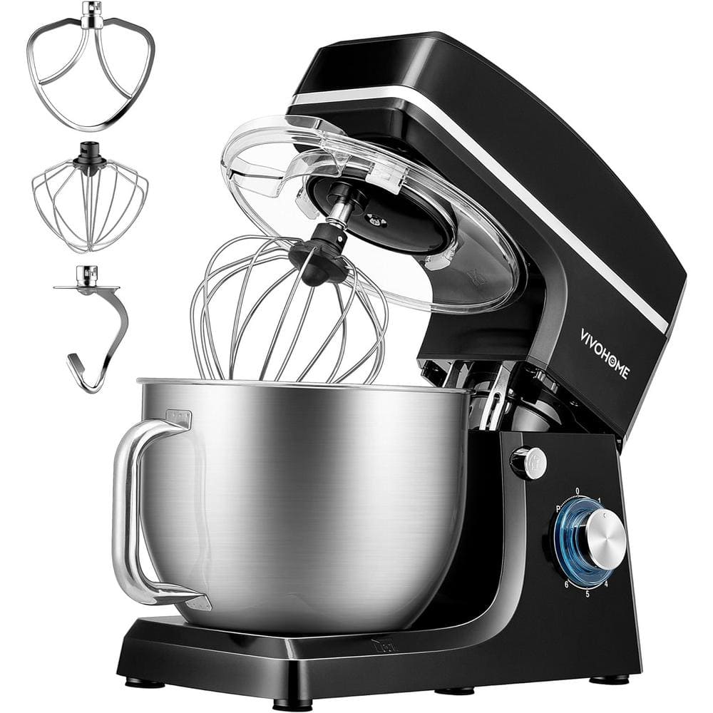 VIVOHOME 7.5 Qt. 6-Speed Black Tilt-Head Kitchen Electric Stand Mixer ...