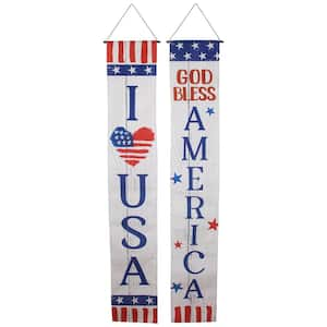 (Set of 2) Stars and Stripes "I Heart USA" and "God Bless America" Door Banners 71 in.