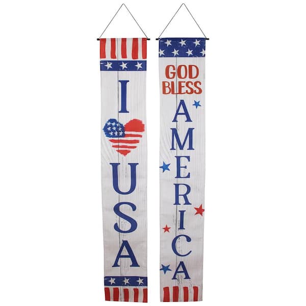 Northlight (Set of 2) Stars and Stripes "I Heart USA" and "God Bless America" Door Banners 71 in.