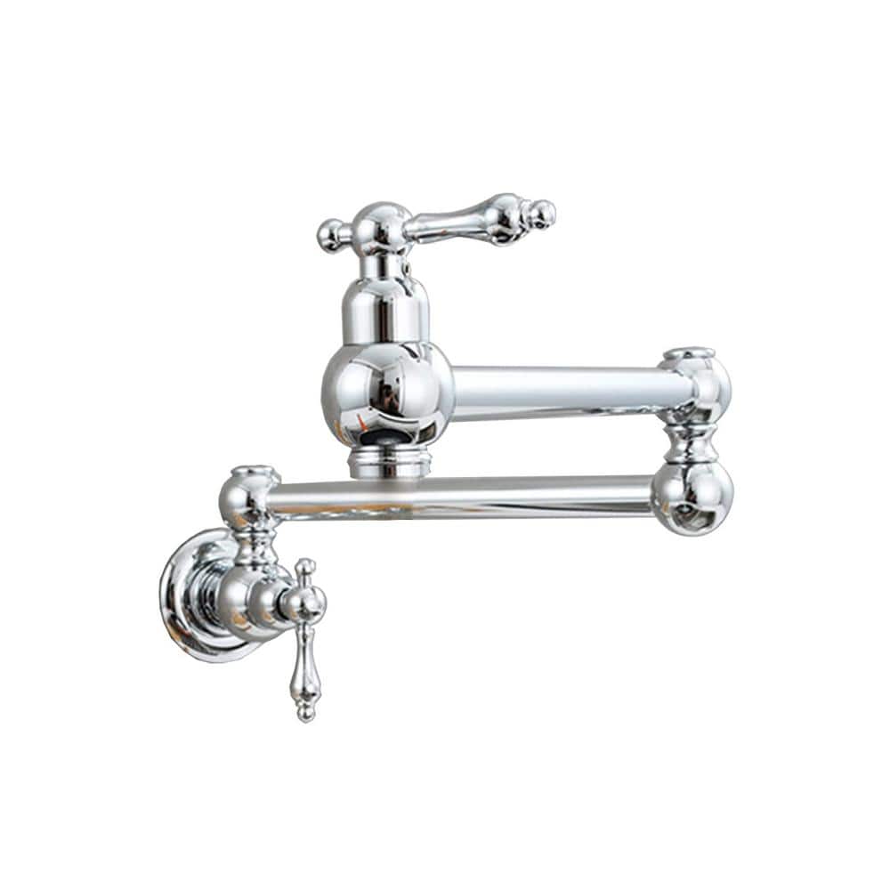 Chrome Wall-Mount Pot Filler Faucet with Dual Swing Arms