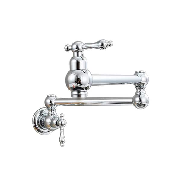 Unbranded Wall Mount Pot Filler Kitchen Faucet with Double Joint Swing Arms Single Cold Pot Filler Faucet in Chrome