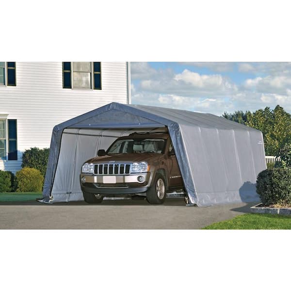 12 ft. W x 20 ft. D x 8 ft. H Peak-Style Garage-in-a-Box in Grey with All-Steel Frame and Patent-Pending Stabilizers