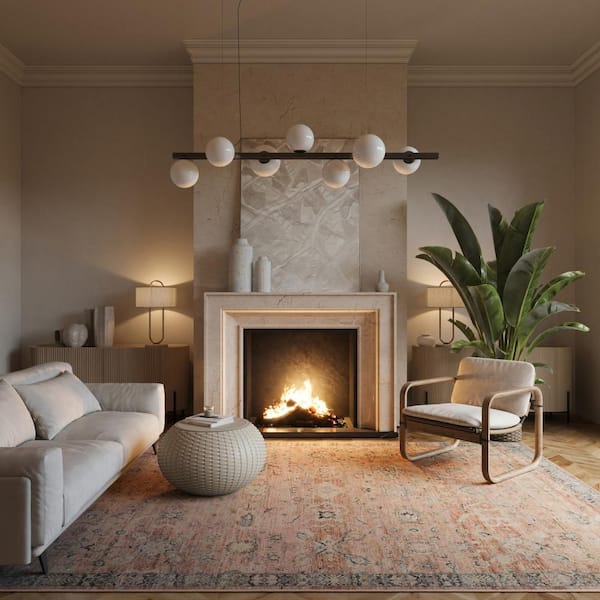 Mirelda Traditional Bordered Washable Peach 4 ft. x 6 ft. Indoor Area Rug