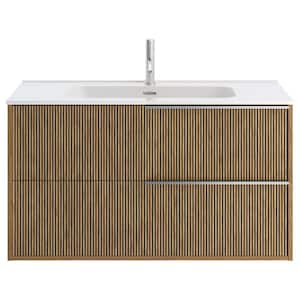 Demeter Art Chrome 40 in. W x 18.1 in. D x 22.8 in. H Deco Wall Mounted Vanity with Single Sink and White Ceramic Top